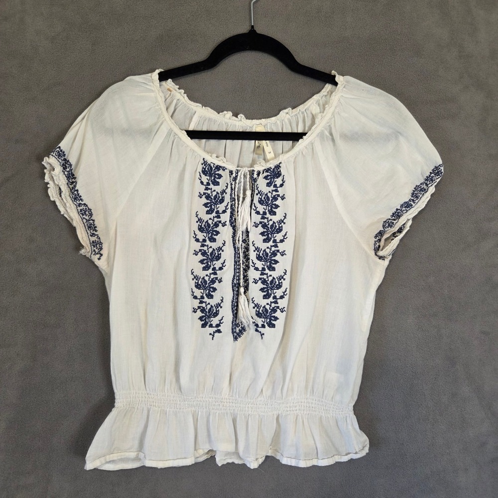 Truth NYC Peasant Embroidered Top Women's Medium Boho Cottagecore Cotton Folk